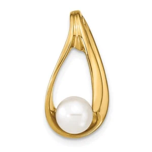 14k Yellow Gold 6mm White Round Freshwater Cultured Pearl Slide Gift for Mother - Picture 1 of 4