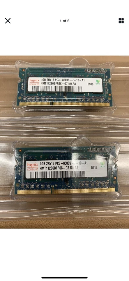 2 sticks Hynix RAM - each 1 GB 2Rx16 PC3 8500S - Total 2 GB - Image 1 of 2