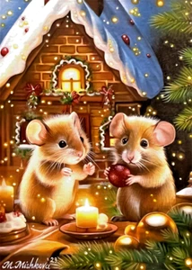 Limited Edition ACEO PRINT Cute Mouse Mice Christmas Gingerbread House Mishkova - Picture 1 of 1