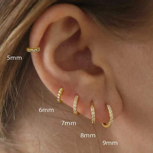 1Pair Stainless Steel Minimal Hoop Earrings Crystal Zirconia Small Huggie Thin C - Picture 1 of 38
