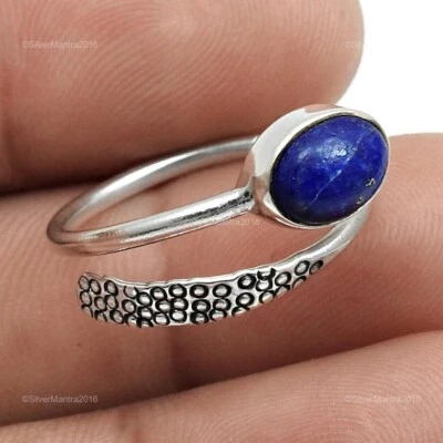 Argento Sterling Naturale Lapislazzuli Regalo di Natale Cocktail Anello Gioielli - Immagine 1 di 4