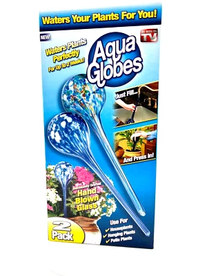Paquete de 2 Globos de Agua Aqua Vidrio Soplado a Mano Azul, Plantas de Agua Hasta 2 Semanas, 12" Foto 1 de 4