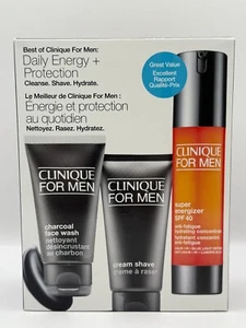 CLINIQUE FOR MEN PACK Super Energizer SPF40 + Cream Shave + Charcoal Face Wash - Picture 1 of 2
