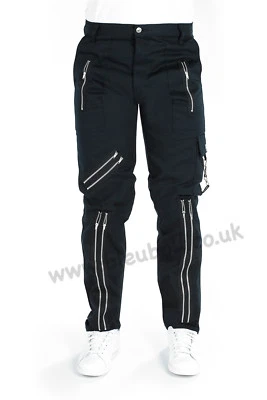BLEUBOLT Black Red Punk Rock Goth Bondage Buckles Zip Pants Trousers - Image 1 of 4