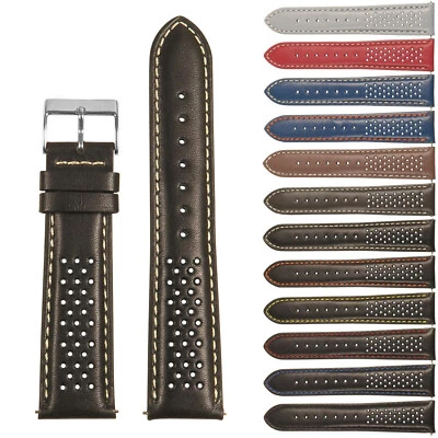StrapsCo Perforated Leather Rally Watch Band - Quick Release Strap - Image 1 of 4