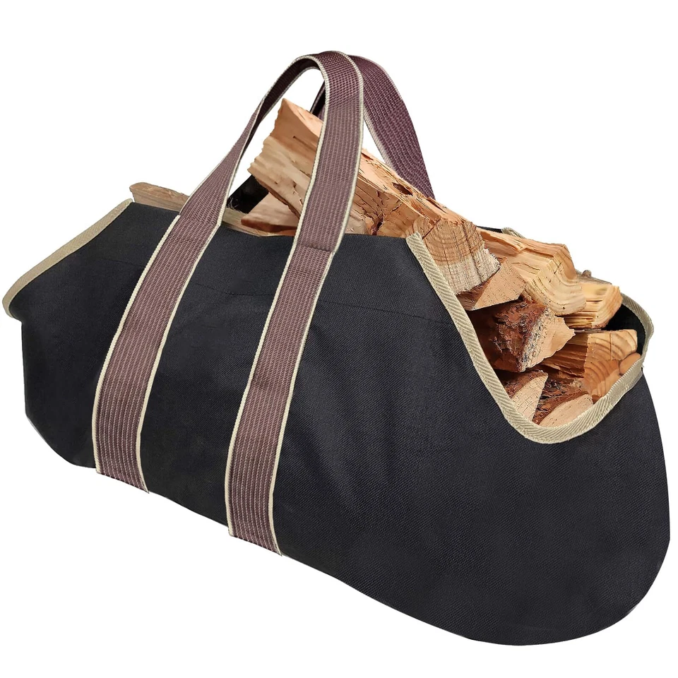 Amagabeli Large Canvas Firewood Carrier Log Tote Bag Indoor Fireplace Log Car...