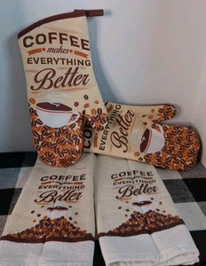 "Kaffee macht alles besser" Küchenhandschuhe Topflappen (2) & Küchentücher (2) - Bild 1 von 5