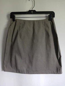 Women's Cache Dark Tan Pinstripe Short Skirt Unlined Lightweight Sz6 Hidden Side - Picture 1 of 8