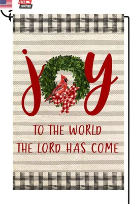 Christmas Joy Garden Flag Cardinal Yard Flag Double Sized Burlap Winter Holiday  - Image 1 of 4