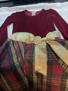 BONNIE JEAN Corpetto Velluto Vestito a Quadri con Fiocco Bambina Taglia 12 Natale Vacanze - Foto 1 di 5