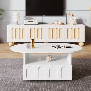 Coffee Table Cloud-Shaped Tea Table w/ Drawer&Open Storage Space for Living Room - Picture 1 of 12