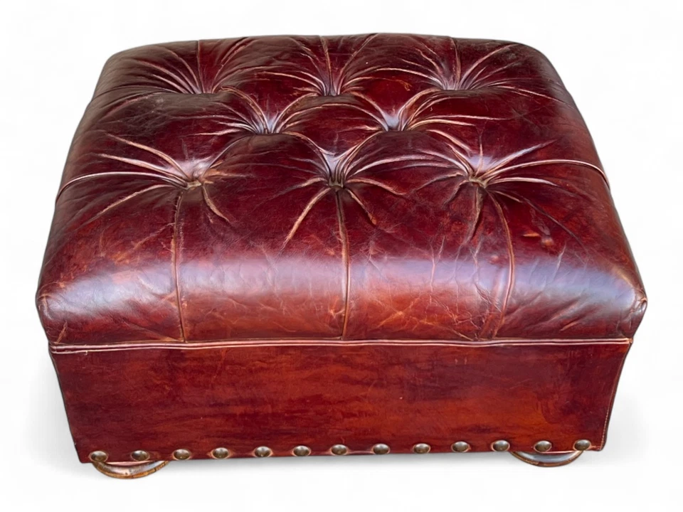 Restoration Hardware Tufted leather ottoman - Image 1 of 4