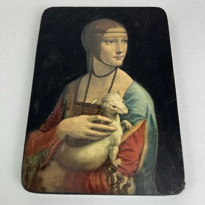 Placa de madera decoupage colgante de pared dama con armiño da Vinci DE COLECCIÓN Italia pequeña Foto 1 de 4