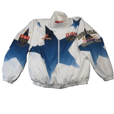 Vtg Champion 1996 Atlanta USA Olympic Team Jacket XL White Blue Windbreaker - Image 1 of 4