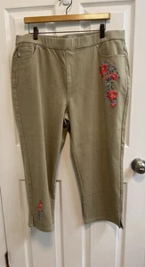 Belle By Kim Gravel Flexibelle 18W Tan Pullon Crop Jeans Embroidered Leg A351614 - Picture 1 of 10