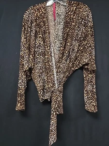 Abi Ferrin Leopard Size XS Tie Waist Top Blouse Kimono Sleeve Stretch - Picture 1 of 4