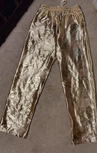 Gold Metallic Lamé Hose Pullover gerades Bein formell Urlaub Gr. Small - Bild 1 von 6