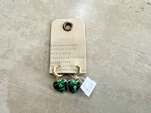 Orecchini pendenti cuore malachite Anthropologie..Nuovi con etichetta - Foto 1 di 6