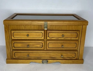 Thomas Museum Series Rare Locking Wooden Jewelry Box Chest Glass Lid - Picture 1 of 13