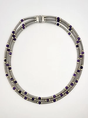 David Yurman Sterling Silver & 14k Gold Metro Station 16” Collar Necklace 67.8g - Image 1 of 4