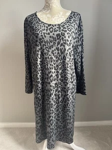 HUSH GREY/BLACK LEOPARD PRINT RELAXED JERSEY SHIFT DRESS SIZE L, LAGENLOOK - Picture 1 of 9