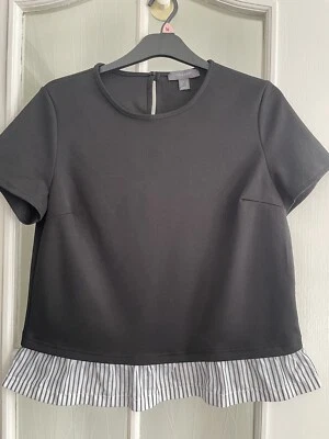 Women’s Black & White Stripe Faux Shirt Ladies Tunic Top/Blouse UK Size 16 - Image 1 of 4