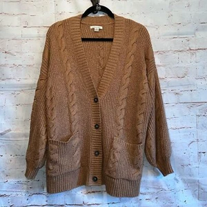 American Eagle Sweater Womens Medium Orange Cable Knit Chunky V Neck Cardigan - Picture 1 of 8