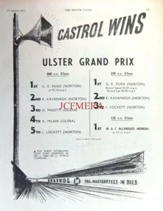 CASTROL Motor Oil 1951 Advert - Geoff Duke, 'ULSTER Grand Prix' Winner - Foto 1 di 1