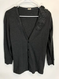 J. Crew Damen Pullover mittelgrau grau rose rosette - Bild 1 von 6