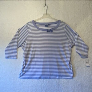 Jason Maxwell 3/4 Sleeve Shirt, Blue/White Stripes w/ Bow on Neckline, 3X  NWT - Picture 1 of 10