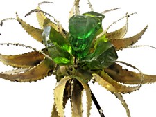 Bijan GREEN RESIN vintage 1960's metal WALL flower sculpture jere era Large