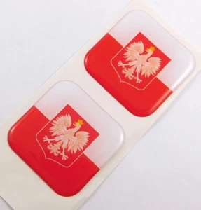 POland Polska Polish Flag Square Domed Decal car bike gel stickers 1.5" 2pc - Picture 1 of 2