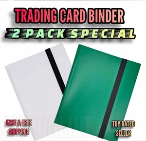(2) PACK - 360 Pocket Trading Card Binder Side Loading Elastic 9 | WHITE & GREEN - Picture 1 of 10