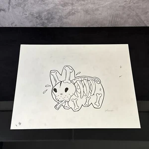 Frank Kozik SIGNED AUTOGRAPHED 11x14 DRAWN ORIGINAL ART Skeleton Labbit RARE - Picture 1 of 13