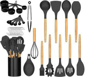 33 Pcs Kitchen Utensil Set Silicone Nonstick Spatula Turner Spoon Tools IN BLACK - Picture 1 of 7