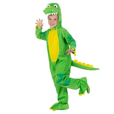 Kids Green T Rex Costume Boys Girls Dinosaur Jumpsuit Fancy Dress 3 - 9 yrs Dino - Image 1 of 4