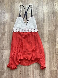 Double Zero Orange & Beige Boho Crochet Ruffled Strappy Tank Top Size S NWT - Picture 1 of 10