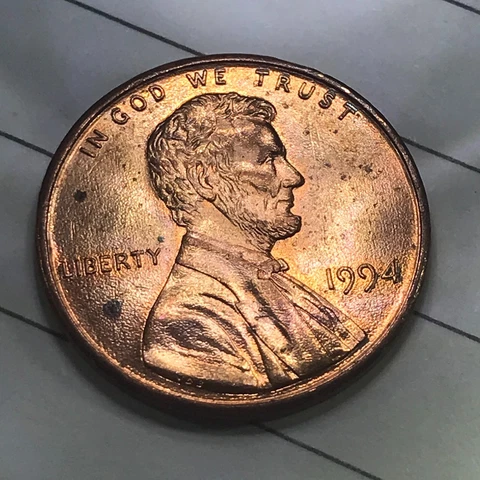 1994 Brilliant Red Penny, DDO, DDR, Ear, Date, Memorial Errors, Close AM Cover