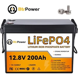 12V 200Ah LiFePO4 Btrpower Battery Pack With 100A BMS for Marine RV Solar System - Picture 1 of 8
