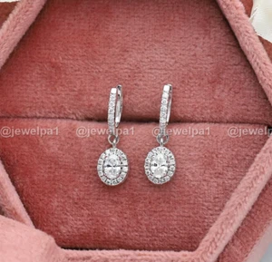 Moissanite Drop/Dangle Earrings Solid 14K White Gold 2.50 Carat Oval Cut F/VVS1 - Picture 1 of 9