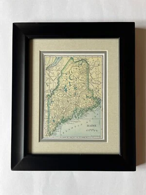 MAINE State Map, Frame/Double Mat from the 1927 World Atlas SEE DESCRIP - Image 1 of 3