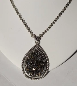 Brighton CRYSTAL ROCKS Silvr Gray Teardrop Pendant Ability To Love Necklace NWOT - Picture 1 of 9