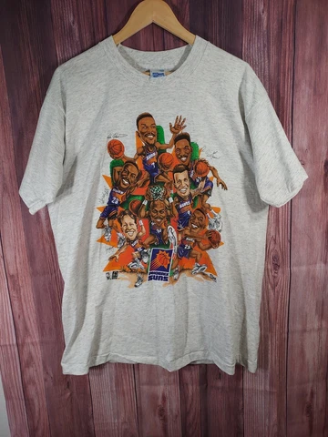 VTG Phoenix Suns Salem Shirt Caricatures NBA 90s Single Stitch L Double Sided Cover