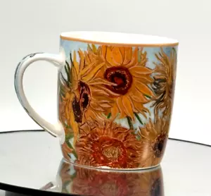 Porcelain Mug Collectible Van Gogh Sunflowers Metal Tin Boxed Carmani Gift - Picture 1 of 17