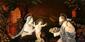 Vintage Art Inlaid Shell Hand Wall Plaque Holy Family Virgin Mary Large - Picture 1 of 5