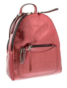 Pierre Cardin Red Leather Medium Fashion Metallic Backpack - Picture 1 of 4