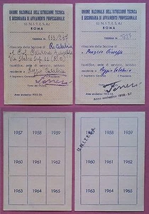 Lotto di 2 Tessere U.N.I.T.E.S.A. anni '50 - Foto 1 di 1