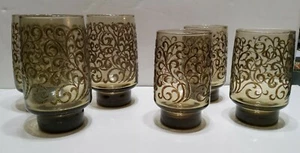 Set of 6 Vintage Libbey Tawny Brown Glasses Prado Tumblers Raised Scroll Design - Picture 1 of 4