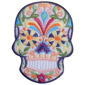 Toppa applique teschio di zucchero Día De Los Muertos Halloween distintivo ricamato 2,75" - Foto 1 di 1