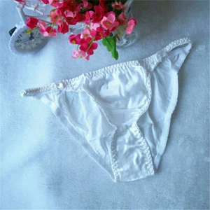 Womens 100% Silk Bow Deco Cute Bikinis T-pants Thongs G-string Underwear M L XL - Picture 1 of 38